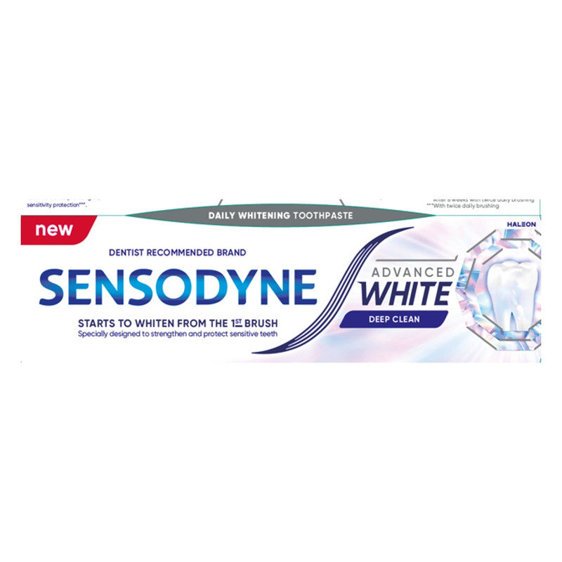 Sensodyne Advanced White Deep Clean Toothpaste 75ml, Daily Fluoride Toothpaste for Sensitive Teeth with Deep-Clean Action & Gentle Whitening for a Brighter Smile