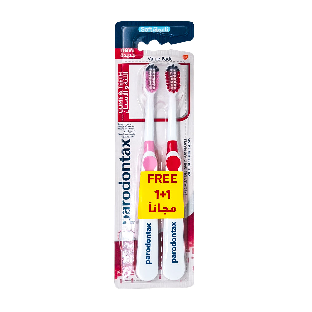 Parodontax Soft Toothbrush, Pack of 2 (1+1 Free), Everyday Manual Toothbrush for Effective Plaque Removal & Gum-Line Care, Comfortable Soft Bristles for Adults